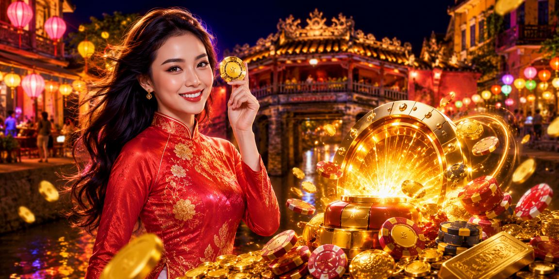 Người chơi cân bằng cuộc sống trong trang phục truyền thống trong bối cảnh casino tại Hội An